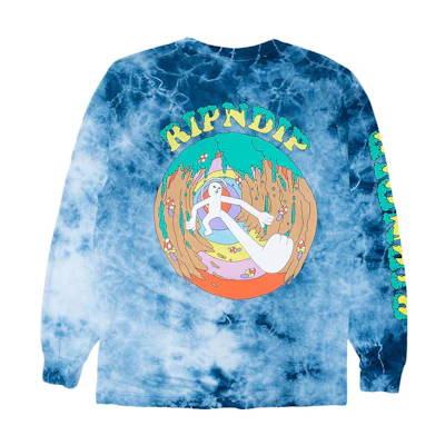 RIPNDIP Logo Tie-Dye Long Sleeve Cartoon Sweatshirt Unisex Blue RND8047