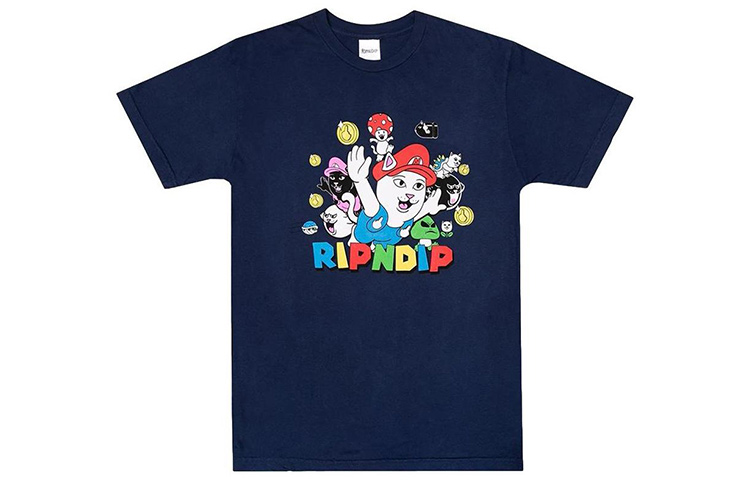 RIPNDIP Lord Nermal Graphic Tee Navy Blue  Casual Loose Fit T-Shirt. RND4190