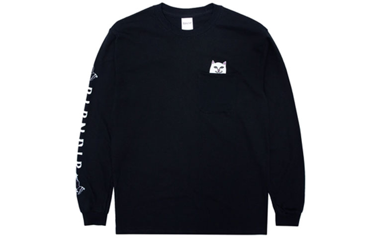 RIPNDIP Lord Nermal Pocket Long Sleeve Black Unisex Cat Graphic Tee RND1416L