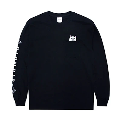 RIPNDIP Lord Nermal Pocket Long Sleeve Black Unisex Cat Graphic Tee RND1416L