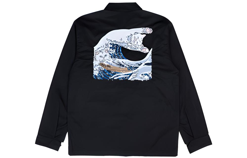RIPNDIP Lord Nermal Wave Print Collared Black Long Sleeve Jacket Unisex RND184RND2655-BLK