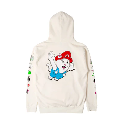 RIPNDIP Mario Cat Flip-Off Hoodie - Unisex Pullover Sweatshirt Beige RND3924