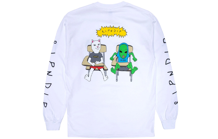RIPNDIP Middle Finger Cat Crewneck Unisex Sweatshirt White RNDLTX2020022671