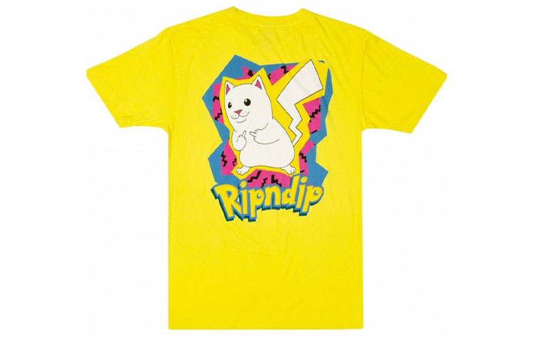 RIPNDIP Middle Finger Cat Pikachu Tail Cartoon Tee Yellow Unisex RNDSTX2020011311