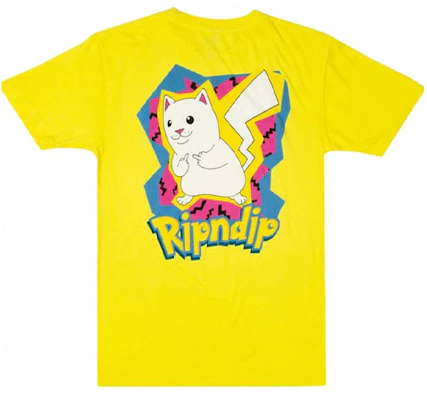 RIPNDIP Middle Finger Cat Pikachu Tail Cartoon Tee Yellow Unisex RNDSTX2020011311 Buy RIPNDIP Middle Finger Cat Pikachu Tail Cartoon Tee Yellow Unisex RNDSTX2020011311
