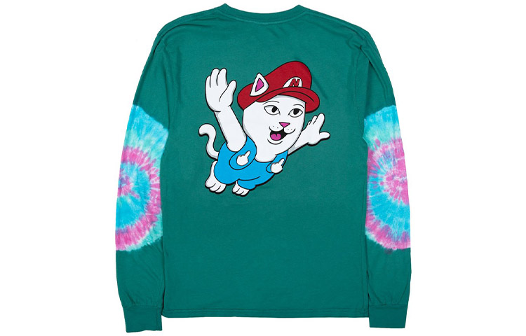 RIPNDIP Middle Finger Cat Tie-Dye Sweatshirt Sea Green Unisex RNDLTX20200115111