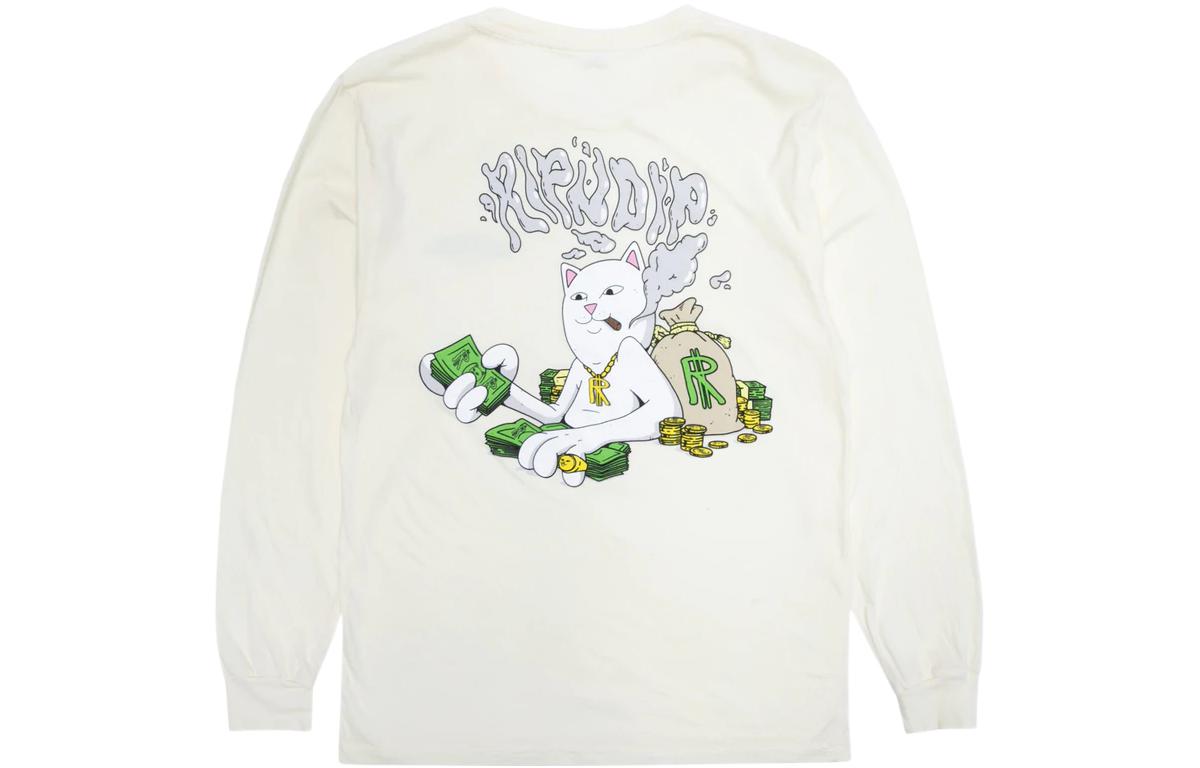 RIPNDIP Money Man White Long Sleeve Cartoon Print Unisex Crewneck RND9052
