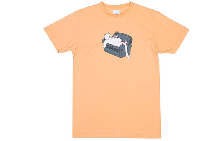 RIPNDIP Orange Graphic Tee with Lord Nermal Design - Unisex Crewneck T-Shirt RND3283