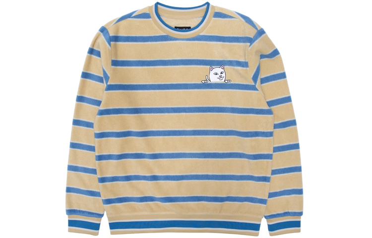 RIPNDIP Peeking Nermal Brushed Fleece Crewneck Striped Embroidered Beige Unisex Sweater RND-SS21-062