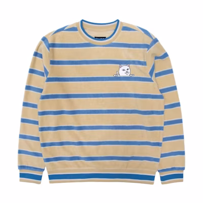 RIPNDIP Peeking Nermal Brushed Fleece Crewneck Striped Embroidered Beige Unisex Sweater RND-SS21-062
