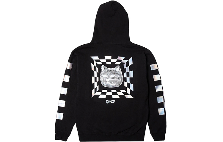 RIPNDIP Reflective Checkered Cat Hoodie Unisex Black Winter Fleece rnd3726