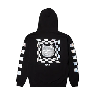 RIPNDIP Reflective Checkered Cat Hoodie Unisex Black Winter Fleece rnd3726