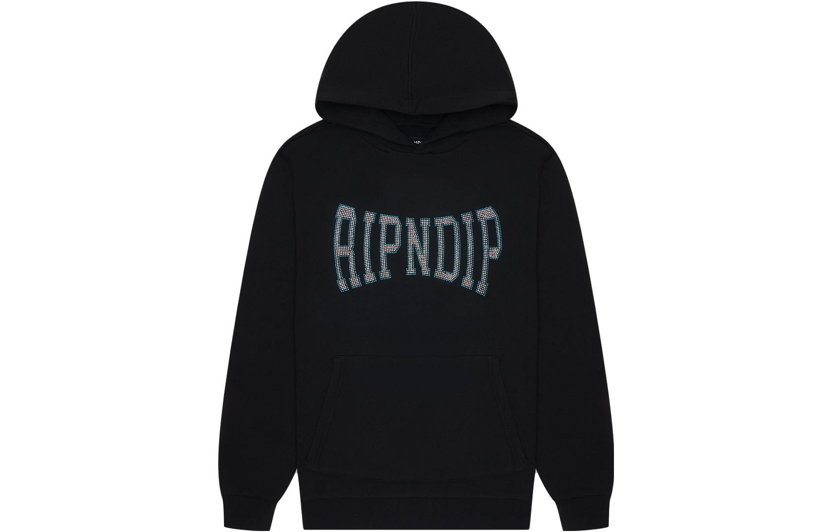 RIPNDIP Rhinestone Letter Print Hoodie - Black RND9334