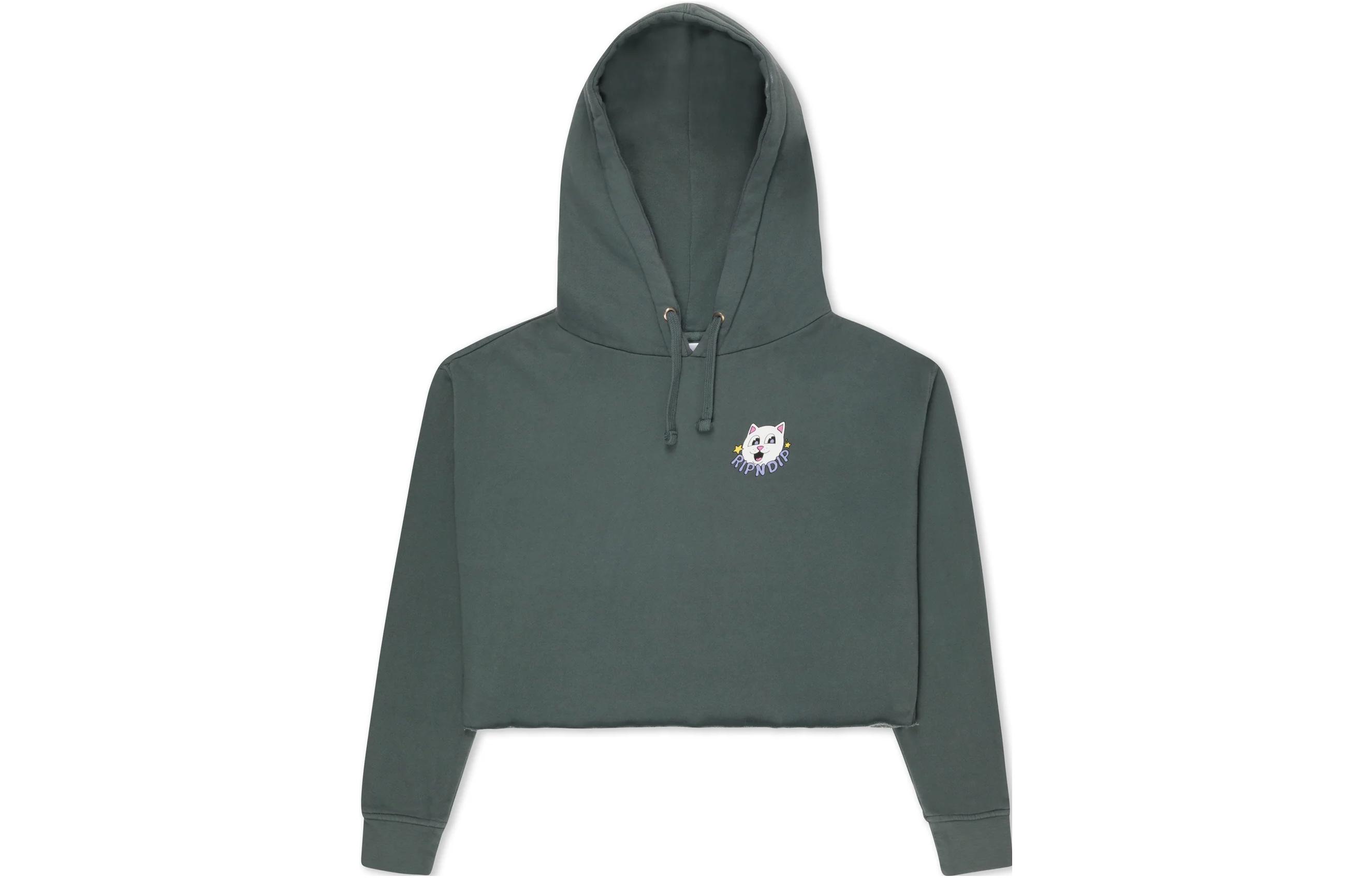 RIPNDIP So Mushroom Cropped Hoodie Cartoon Print Pullover Unisex - Gray RNDWOM39