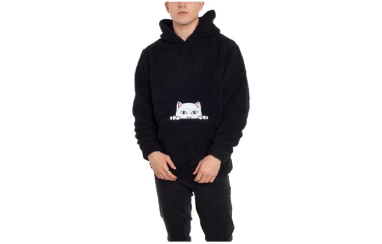RIPNDIP Solid Color Cartoon Cat Graphic Pullover Hoodie RND4937