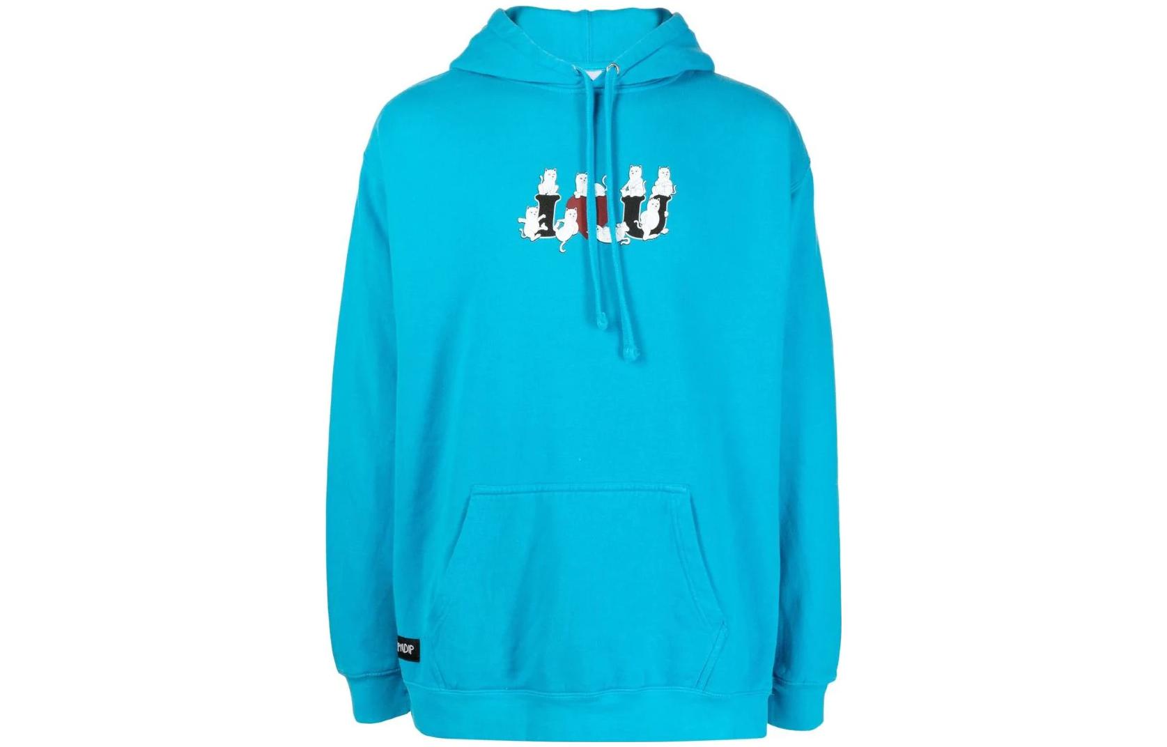 RIPNDIP Solid Logo Print Hoodie Light Blue Long Sleeve Pullover RND9044AZURE