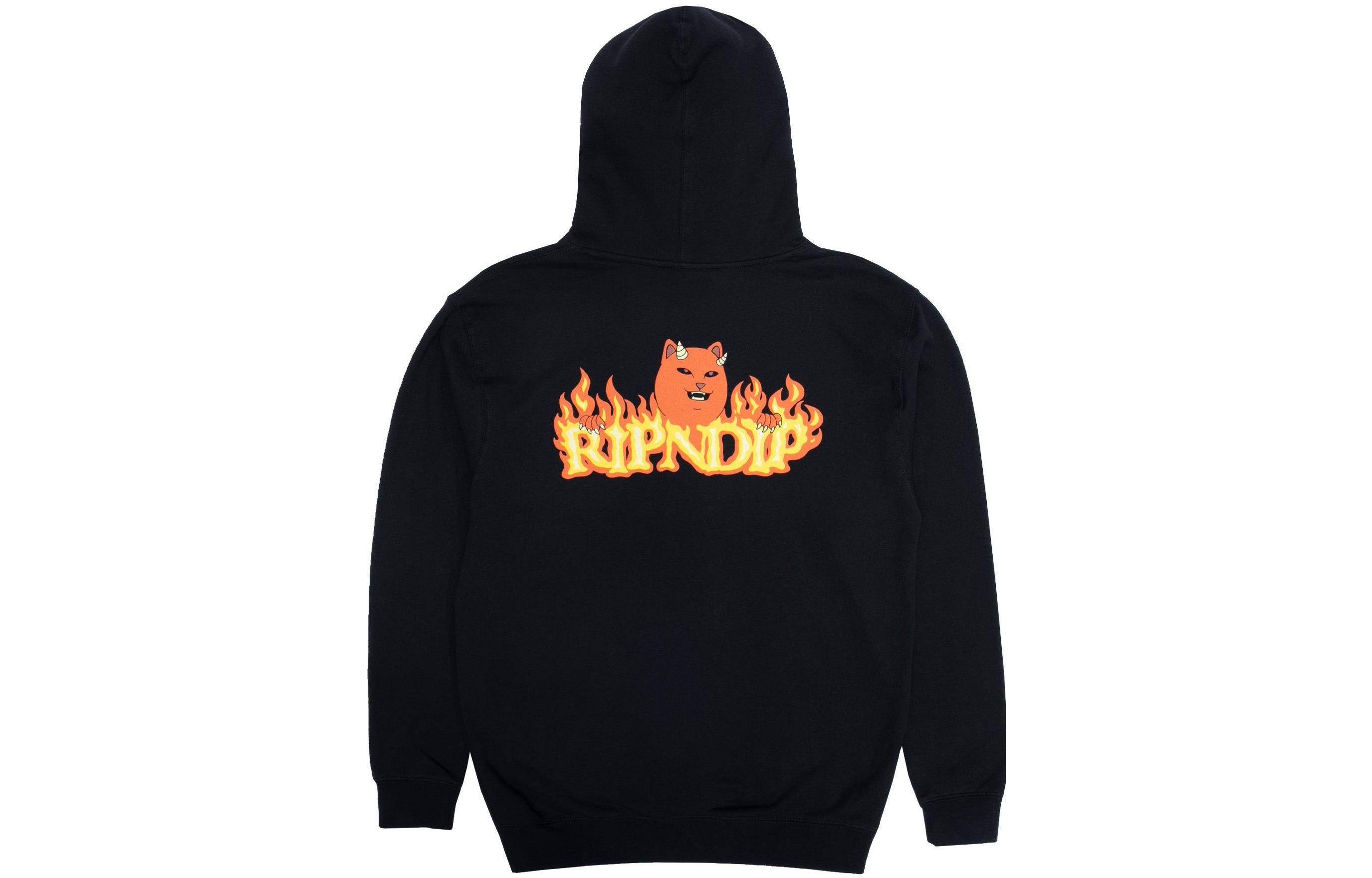 RIPNDIP SS22 Devils Work Hoodie Black Cartoon Flame Logo Pullover Hoodie Black Men RND9336