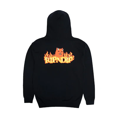 RIPNDIP SS22 Devils Work Hoodie Black Cartoon Flame Logo Pullover Hoodie Black Men RND9336