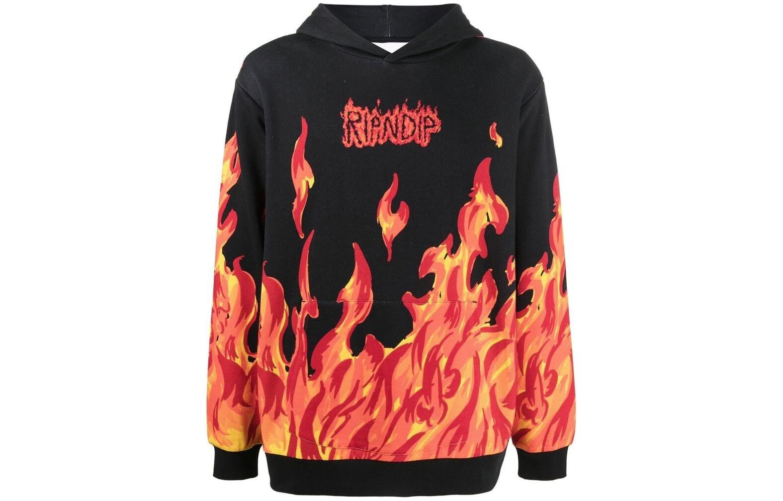 RIPNDIP SS22 Flame Print Casual Black Hoodie for Men RND9030