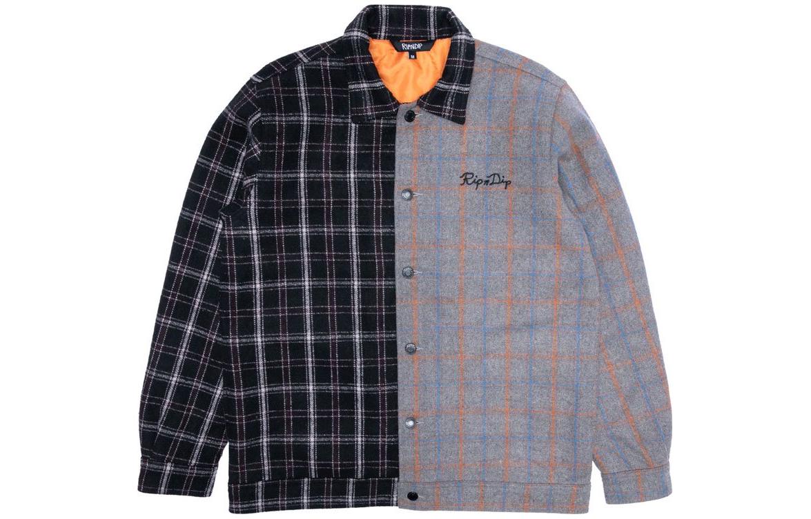 RIPNDIP SS23 Brown Plaid Angel Devil Print Long Sleeve Jacket RND9004