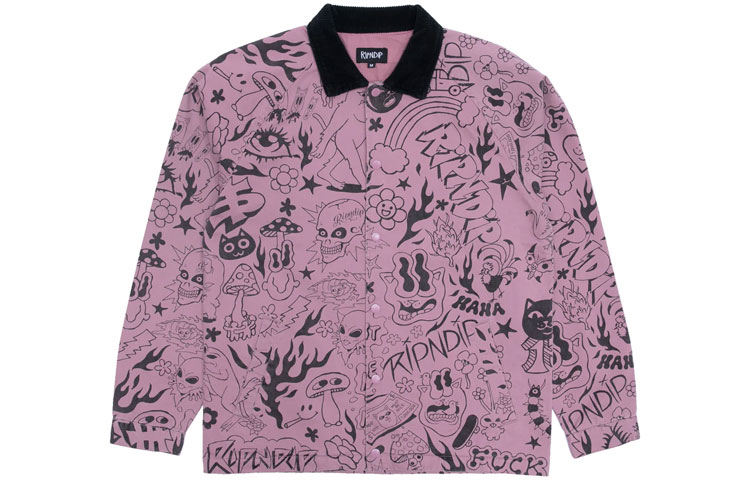 RIPNDIP SS23 Geometric Print Button-Up Long Sleeve Jacket Purple Red RND9501