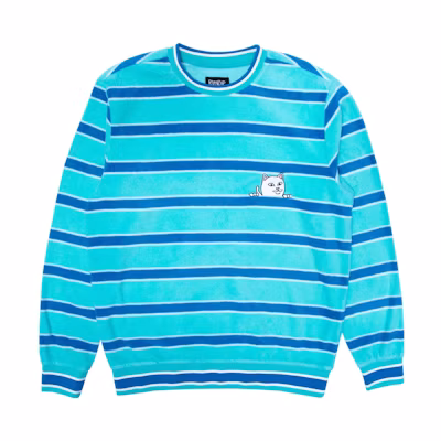 RIPNDIP SS23 Striped Cartoon Graphic Crewneck Sweatshirt Blue - Fashion RND4911