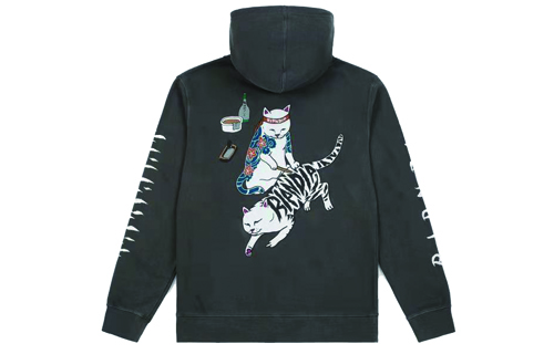 RIPNDIP Tattoo Cat Graphic Sweatshirt Unisex Washed Black RIP-FW18-016