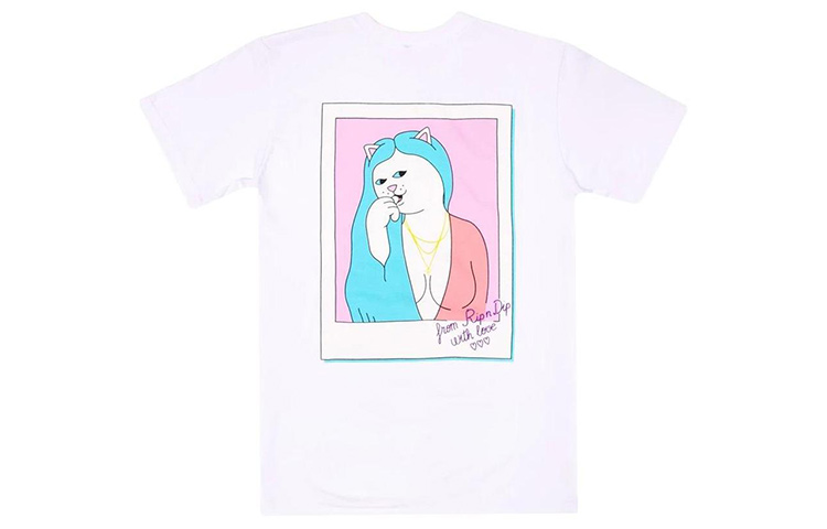 RIPNDIP White Graphic Tee with Mother Cat Print for Men. RND4174