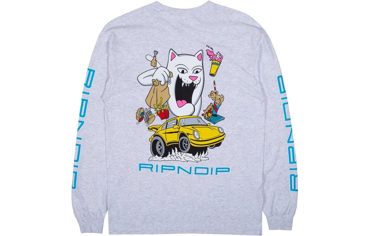 RIPNDIP White Long Sleeve Crewneck T-Shirt with Animal Print Design RND3935