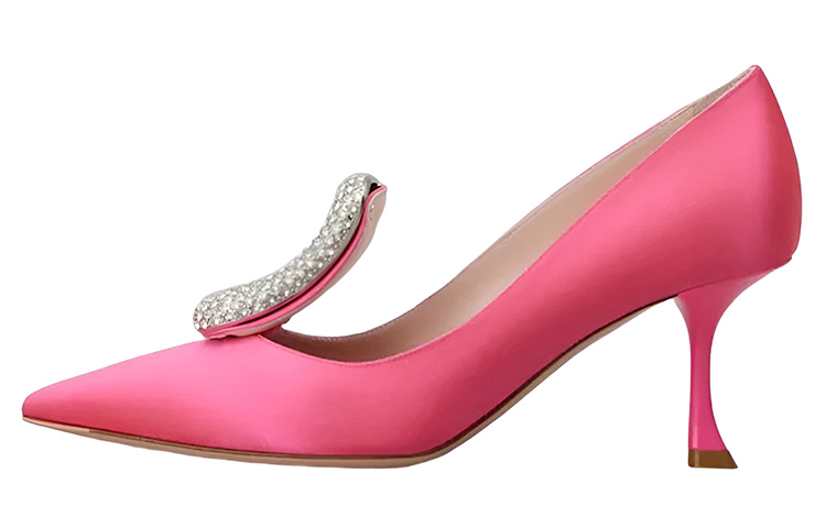 Roger Vivier 'Pink Satin Crystal Buckle High Heels'