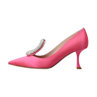 Roger Vivier 'Pink Satin Crystal Buckle High Heels'