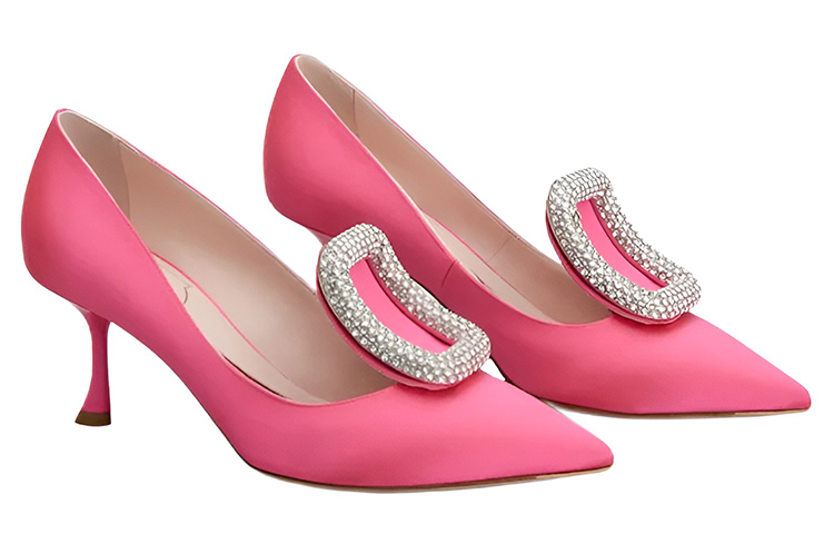 Roger Vivier 'Pink Satin Crystal Buckle High Heels' 圖 2