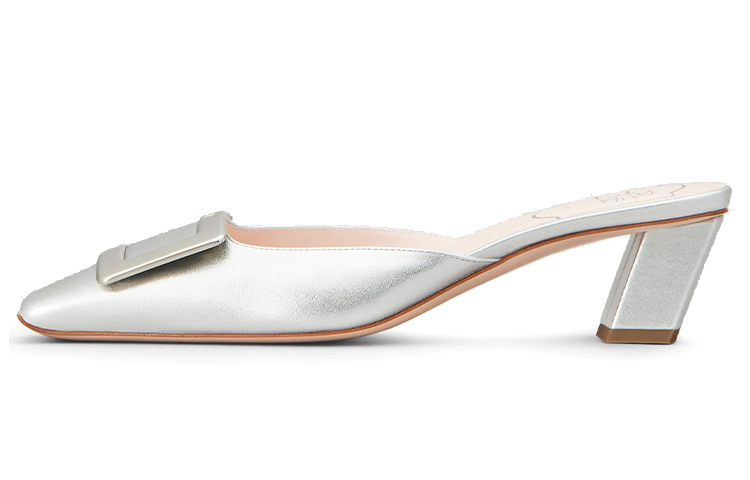 Roger Vivier Belle Vivier 'Silver Breathable Versatile Fashion Bare Heel Sandals'