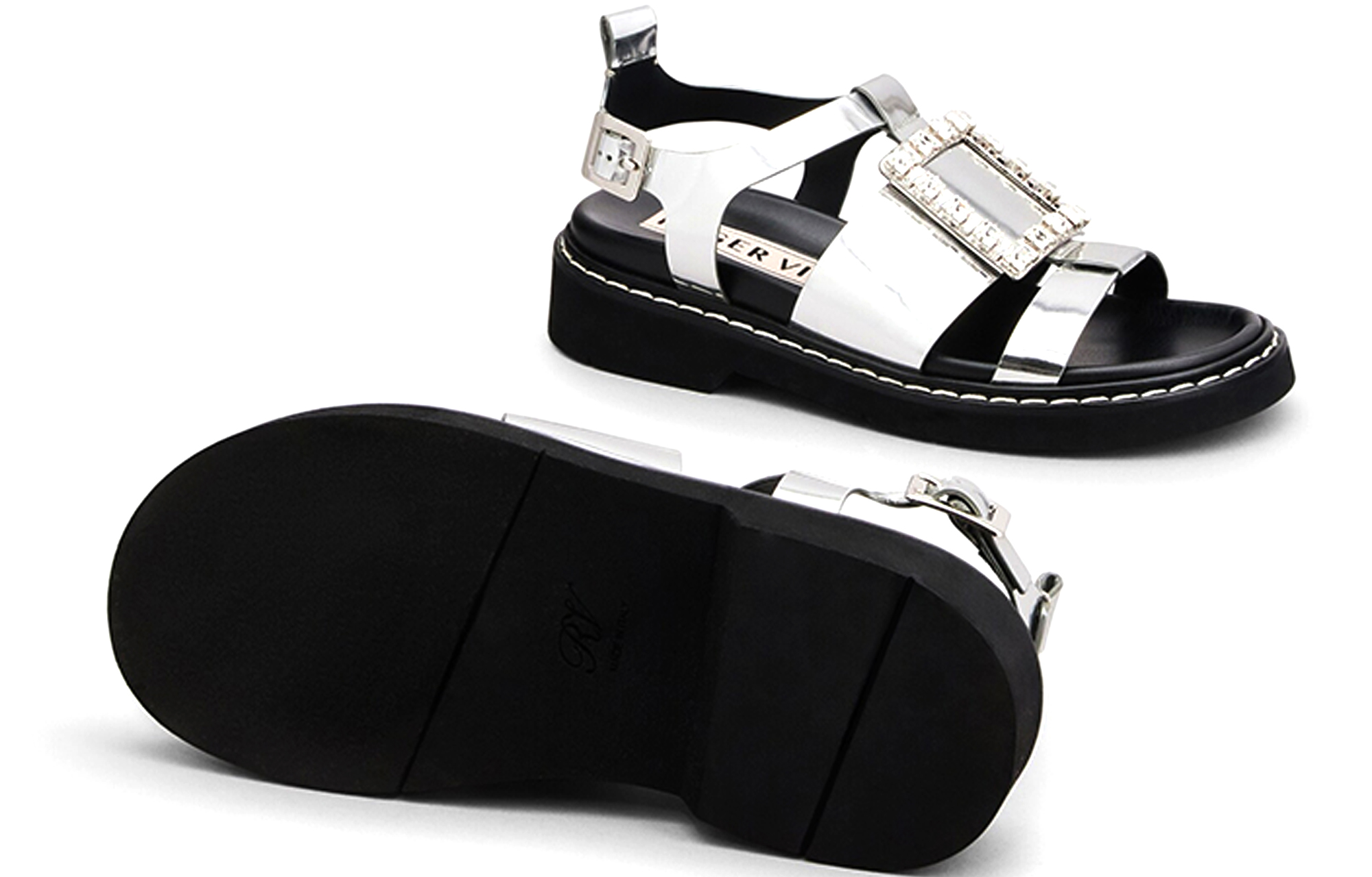 Roger Vivier Viv' Rangers Leather Fashion Sandals 'Silver Buckle' 圖 2