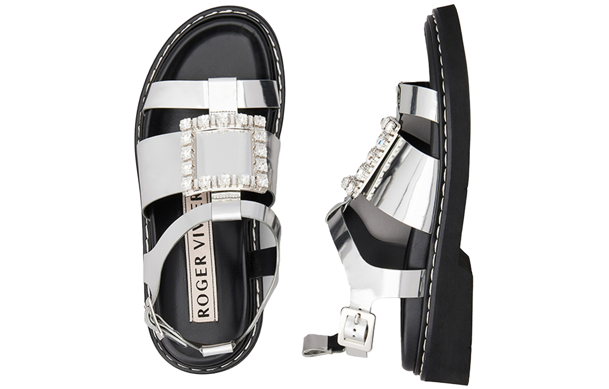 Roger Vivier Viv' Rangers Leather Fashion Sandals 'Silver Buckle' 圖 3