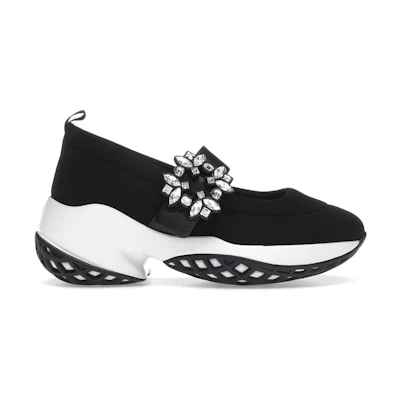 (W) Roger Vivier Viv' Run Babies Black White Crystal Buckle