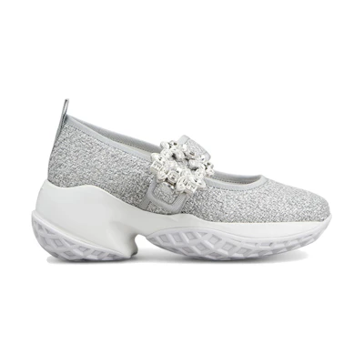 (W) Roger Vivier Viv' Run Babies Silver Crystal Buckle
