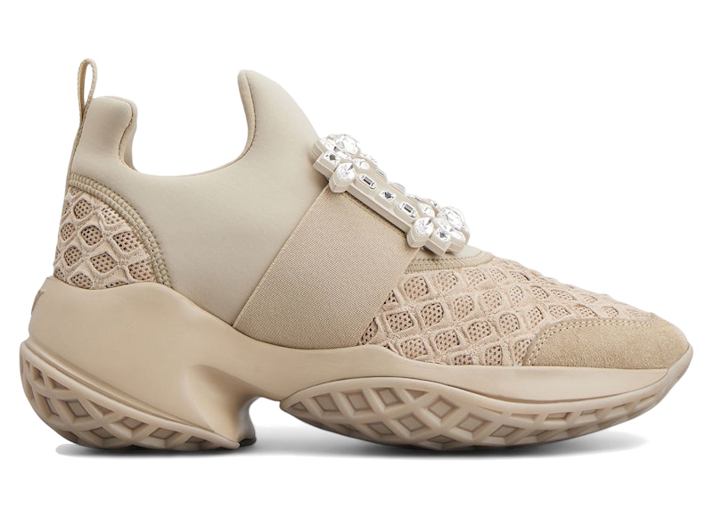 (Women) Roger Vivier Viv' Run Fabric Beige Crystal Buckle RVW50624180T6E1U53