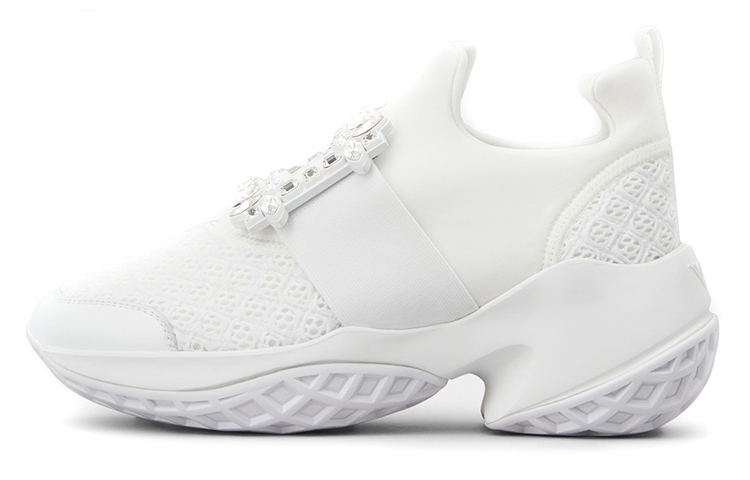 Roger Vivier Viv' Run Fabric White Crystal Buckle (Women's)