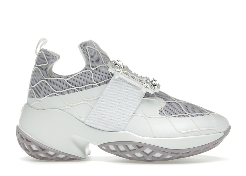 (Women) Roger Vivier Viv' Run Fabric White Purple Crystal Buckle RVW50636780T6O0FRE