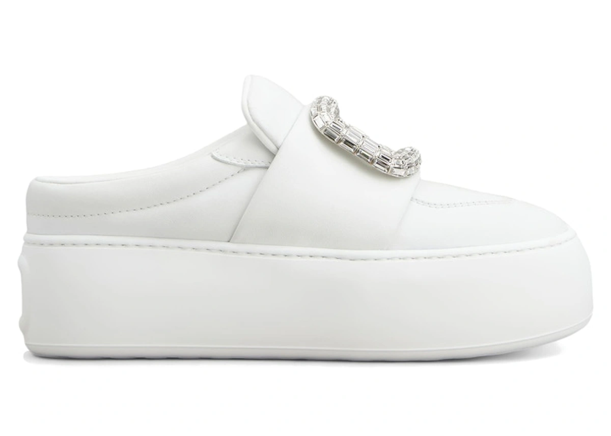 (Women) Roger Vivier Viv' Up Mules White Crystal Buckle