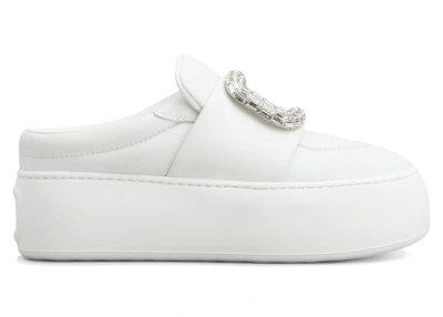 (Women) Roger Vivier Viv' Up Mules White Crystal Buckle