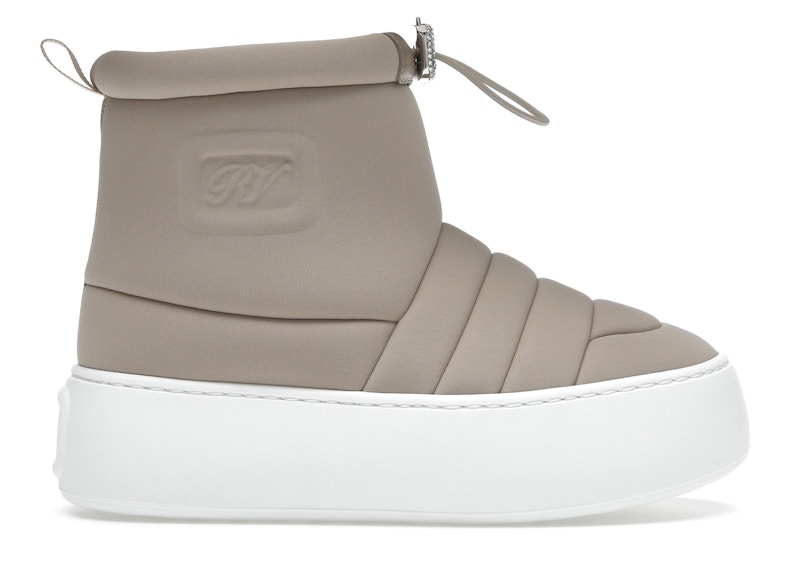 (W) Roger Vivier Viv' Winter Puffy Ankle Boots Beige Crystal Buckle