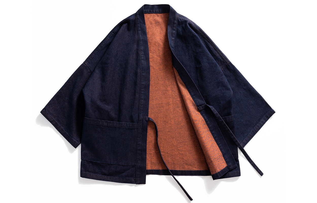 S-CREST Shinkai Wave Japanese Retro Reversible Haori Kimono Orange-Blue Jacket Unisex S22SS001