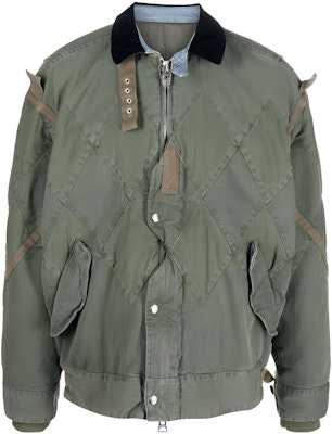 Sacai 橄欖綠人字紋拼接側開衩拉鍊夾克 23-03046M-501 Buy Sacai 橄欖綠人字紋拼接側開衩拉鍊夾克 23-03046M-501