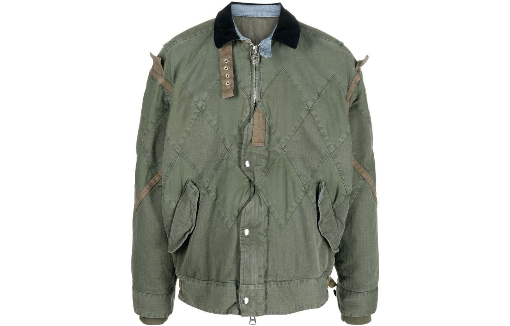 Order Sacai 橄欖綠人字紋拼接側開衩拉鍊夾克 23-03046M-501