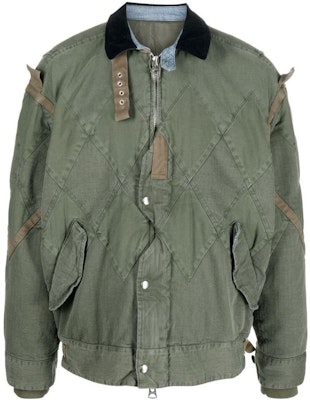 Sacai 橄欖綠人字紋拼接側開衩拉鍊夾克 23-03046M-501 Order Sacai 橄欖綠人字紋拼接側開衩拉鍊夾克 23-03046M-501