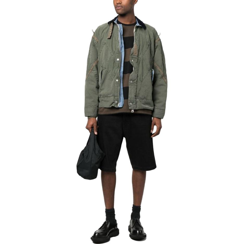 Lookbook Sacai 橄欖綠人字紋拼接側開衩拉鍊夾克 23-03046M-501