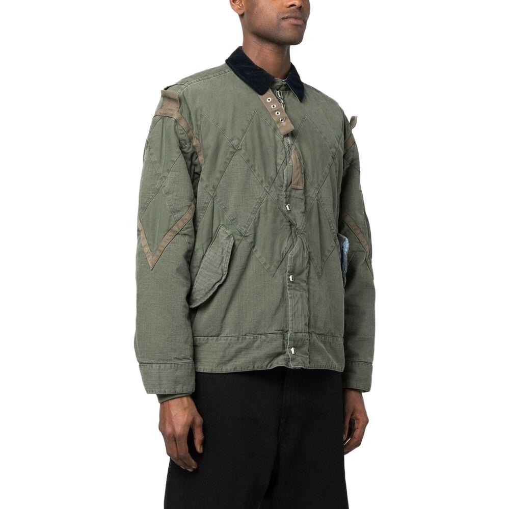 Purchase Sacai 橄欖綠人字紋拼接側開衩拉鍊夾克 23-03046M-501