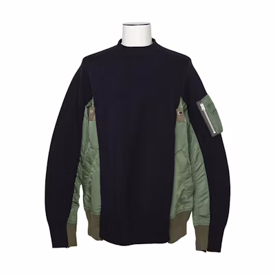 Sacai Pullover Crewneck Sweatshirt Navy Blue Long Sleeve. SCM-221-212